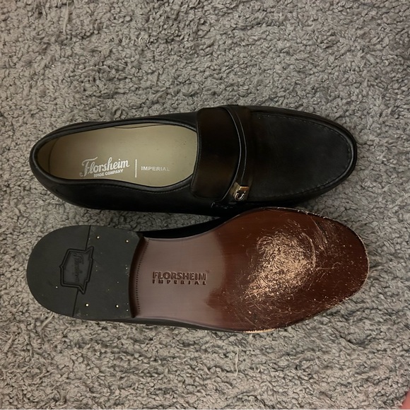 Leather Men's black dress shoes with gold detail